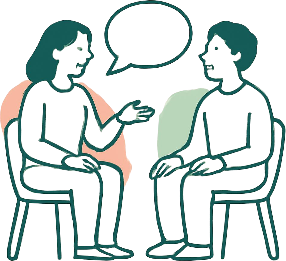 Illustration of two people in conversation during a coaching session